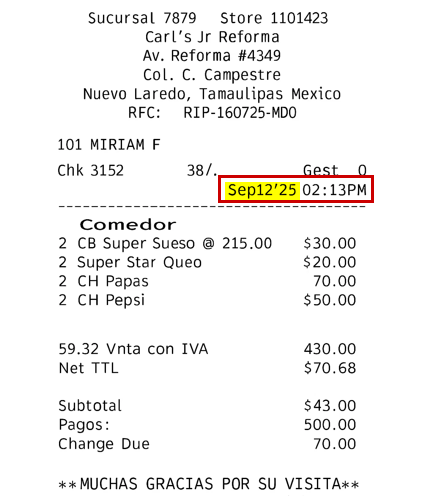 Ejemplo: Ubicación de la Fecha